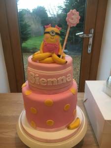 pink and yellow minion 3rd birthday cake